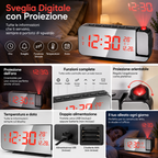 Orologio Sveglia Digitale a Specchio LED con Proiezione dell’Ora e Temperatura