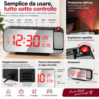 Orologio Sveglia Digitale a Specchio LED con Proiezione dell’Ora e Temperatura