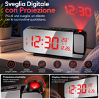 Orologio Sveglia Digitale a Specchio LED con Proiezione dell’Ora e Temperatura