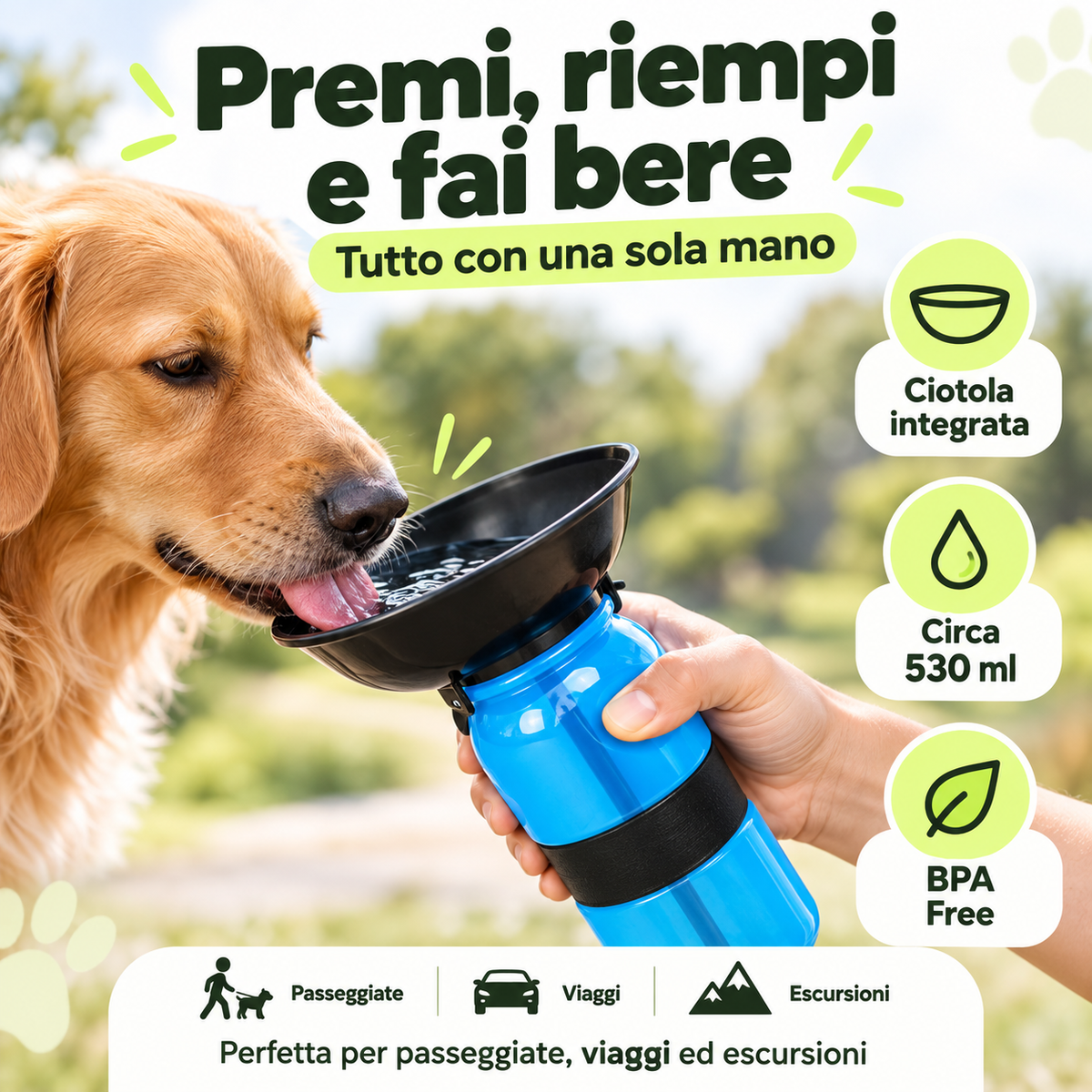 Borraccia Portatile per Cani con Ciotola Integrata 530 ml – Aqua Dog
