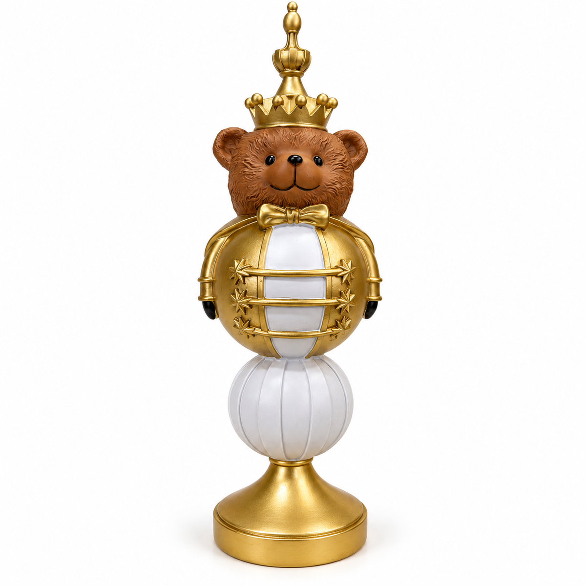 Statuina natalizia bianca e oro 35 e 50 cm – Addobbo di Natale con Babbo Natale, orsetto o soldatino