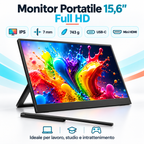Monitor Portatile Atlantis 15,6" Full HD IPS 1080p USB-C HDMI con Supporto Integrato