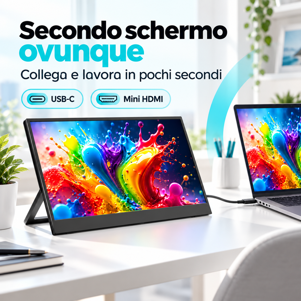 Monitor Portatile Atlantis 15,6" Full HD IPS 1080p USB-C HDMI con Supporto Integrato
