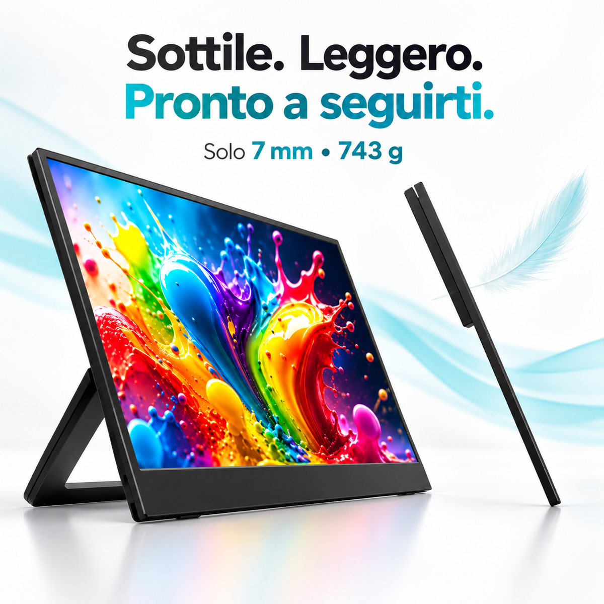 Monitor Portatile Atlantis 15,6" Full HD IPS 1080p USB-C HDMI con Supporto Integrato