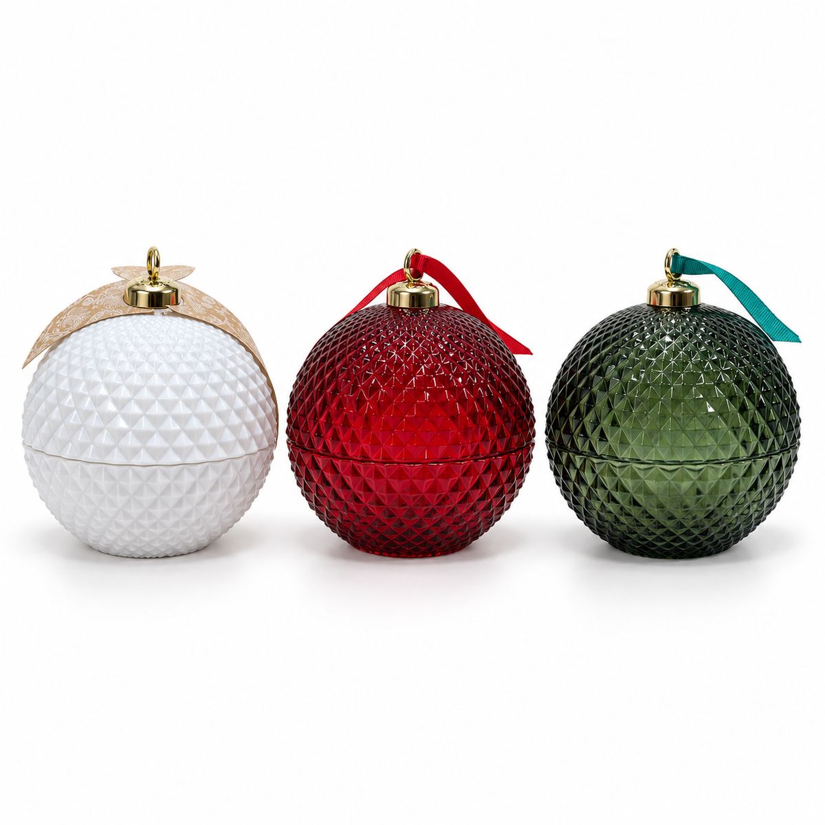 Candela profumata natalizia a sfera 13 × 13 × 15 cm – Decorazione di Natale bianca, rossa o verde