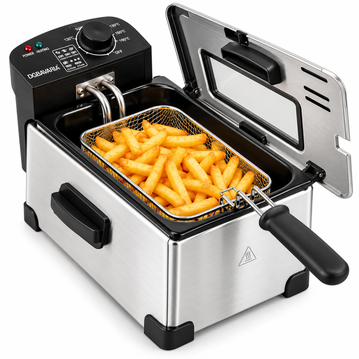Friggitrice Elettrica 3,5 L 2000W in Acciaio con Cestello Estraibile e Temperatura Regolabile