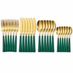 Set posate 24 pezzi in acciaio oro e manico colorato – Servizio da tavola per 6 persone