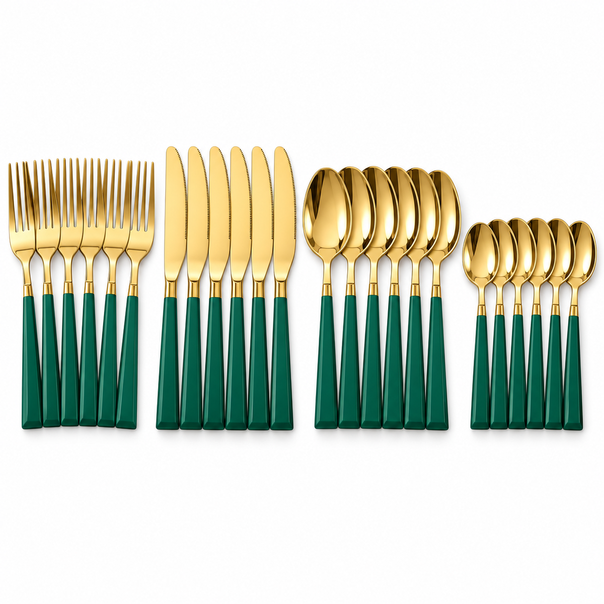 Set posate 24 pezzi in acciaio oro e manico colorato – Servizio da tavola per 6 persone