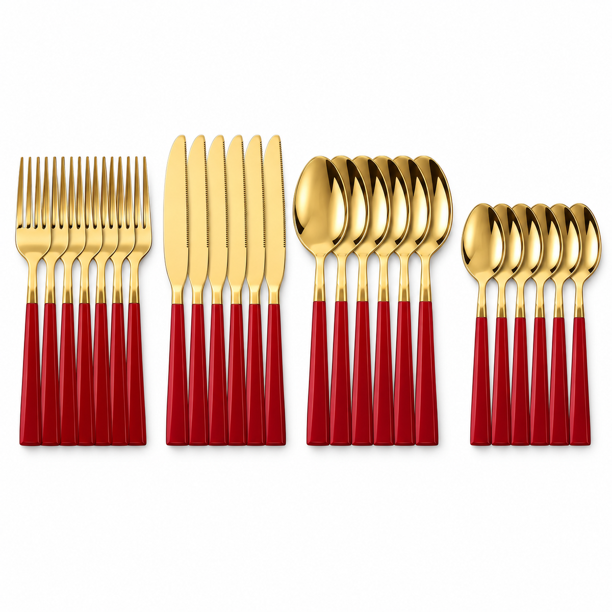 Set posate 24 pezzi in acciaio oro e manico colorato – Servizio da tavola per 6 persone
