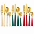 Set posate 24 pezzi in acciaio oro e manico colorato – Servizio da tavola per 6 persone