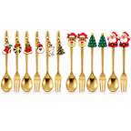 Set posate natalizie 6 pezzi oro – Cucchiaini e forchettine decorative