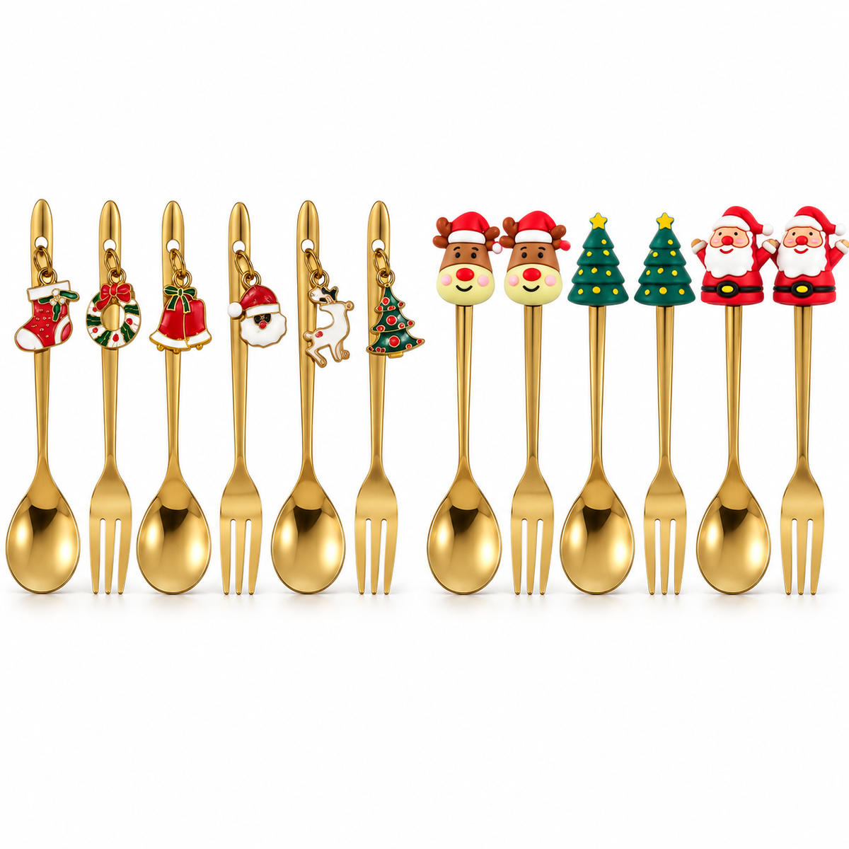 Set posate natalizie 6 pezzi oro – Cucchiaini e forchettine decorative