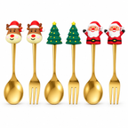 Set posate natalizie 6 pezzi oro – Cucchiaini e forchettine decorative