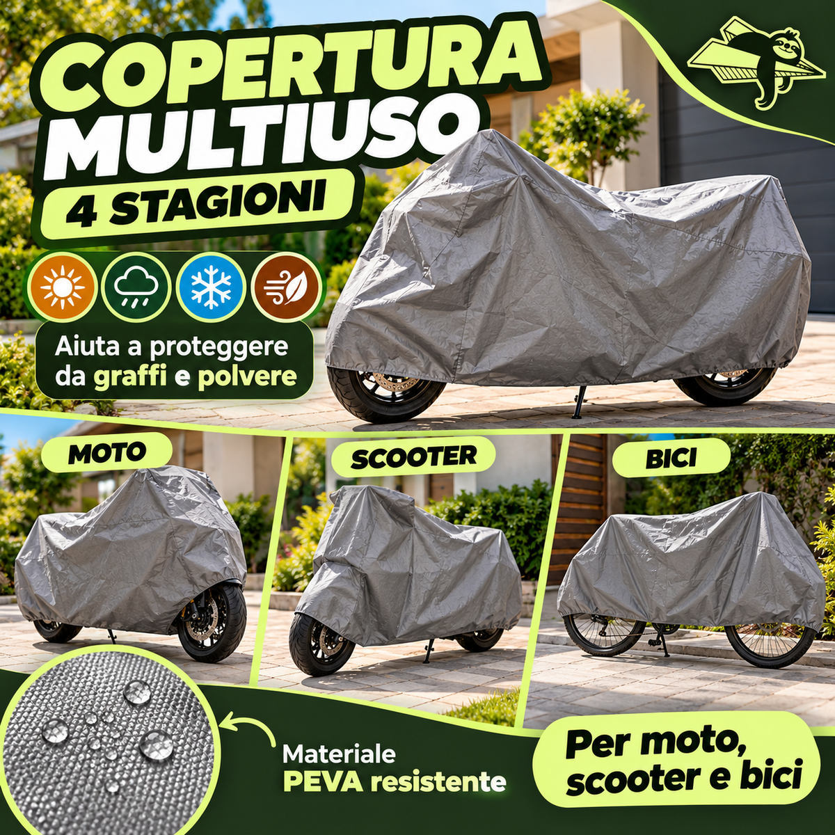 Telo Coprimoto Impermeabile 4 Stagioni – Copertura Protettiva per Moto e Scooter – Taglie L e XL