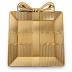 Vassoio decorativo natalizio oro lucido – Decorazione per le festività, modello foglia o pacco regalo con fiocco
