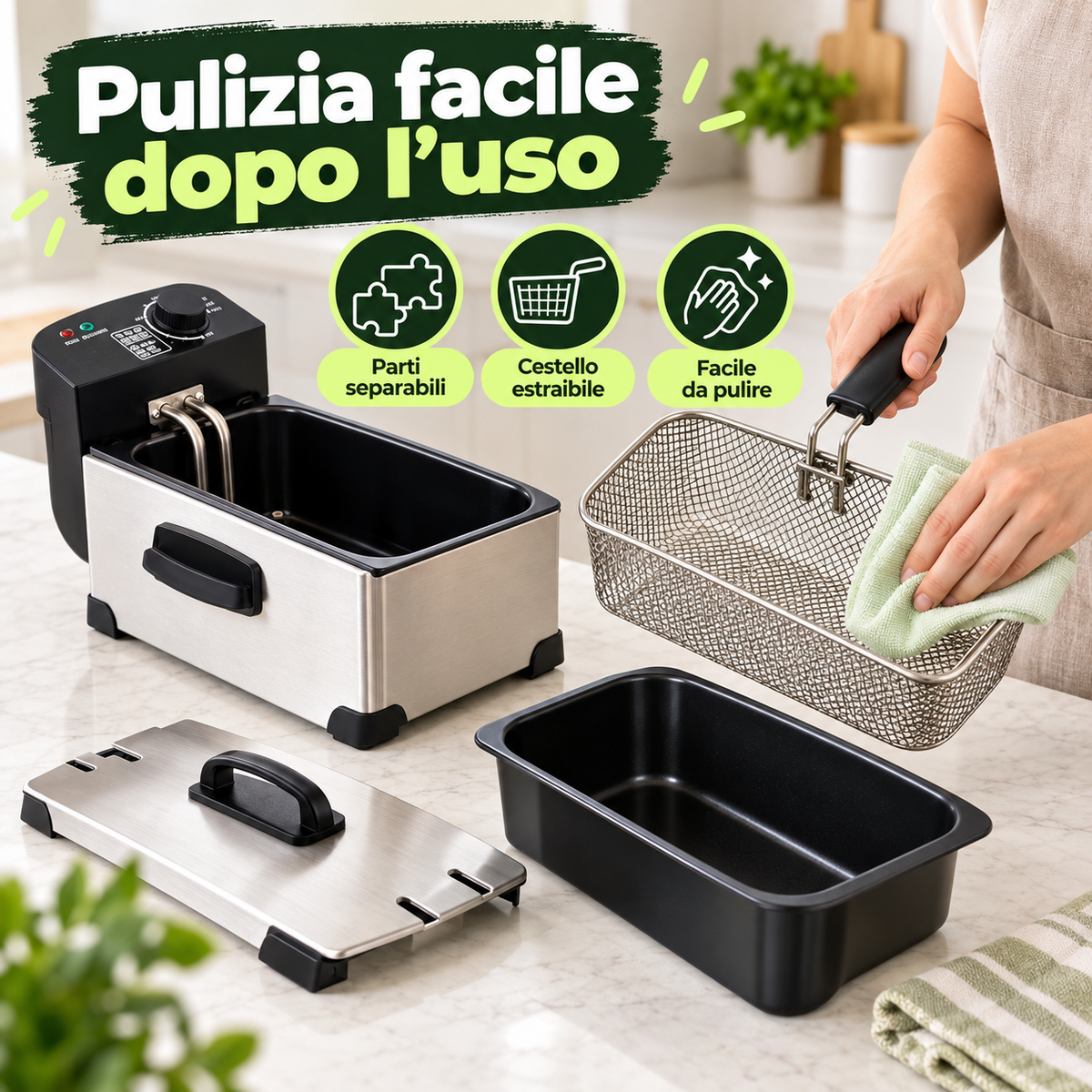 Friggitrice Elettrica 3,5 L 2000W in Acciaio con Cestello Estraibile e Temperatura Regolabile