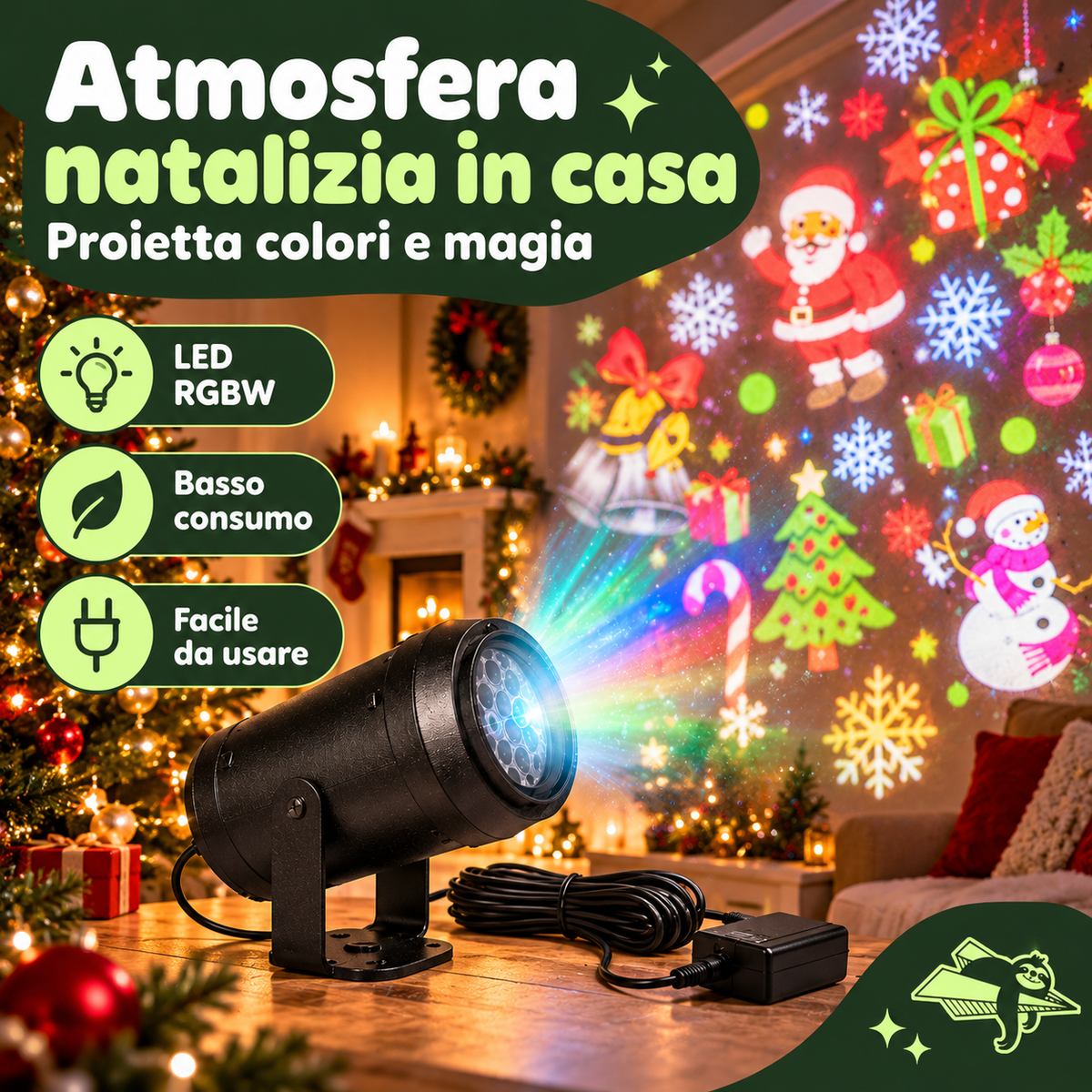 Proiettore LED Natalizio RGBW Interno Esterno - Decorazioni Luminose Natale