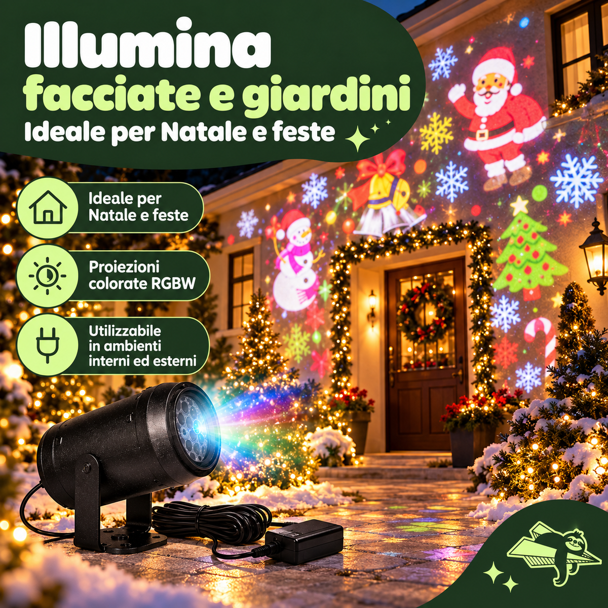 Proiettore LED Natalizio RGBW Interno Esterno - Decorazioni Luminose Natale