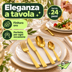 Set Posate 24 Pezzi Oro in Acciaio Inox – Servizio per 6 Persone