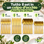 Set Posate 24 Pezzi Oro in Acciaio Inox – Servizio per 6 Persone