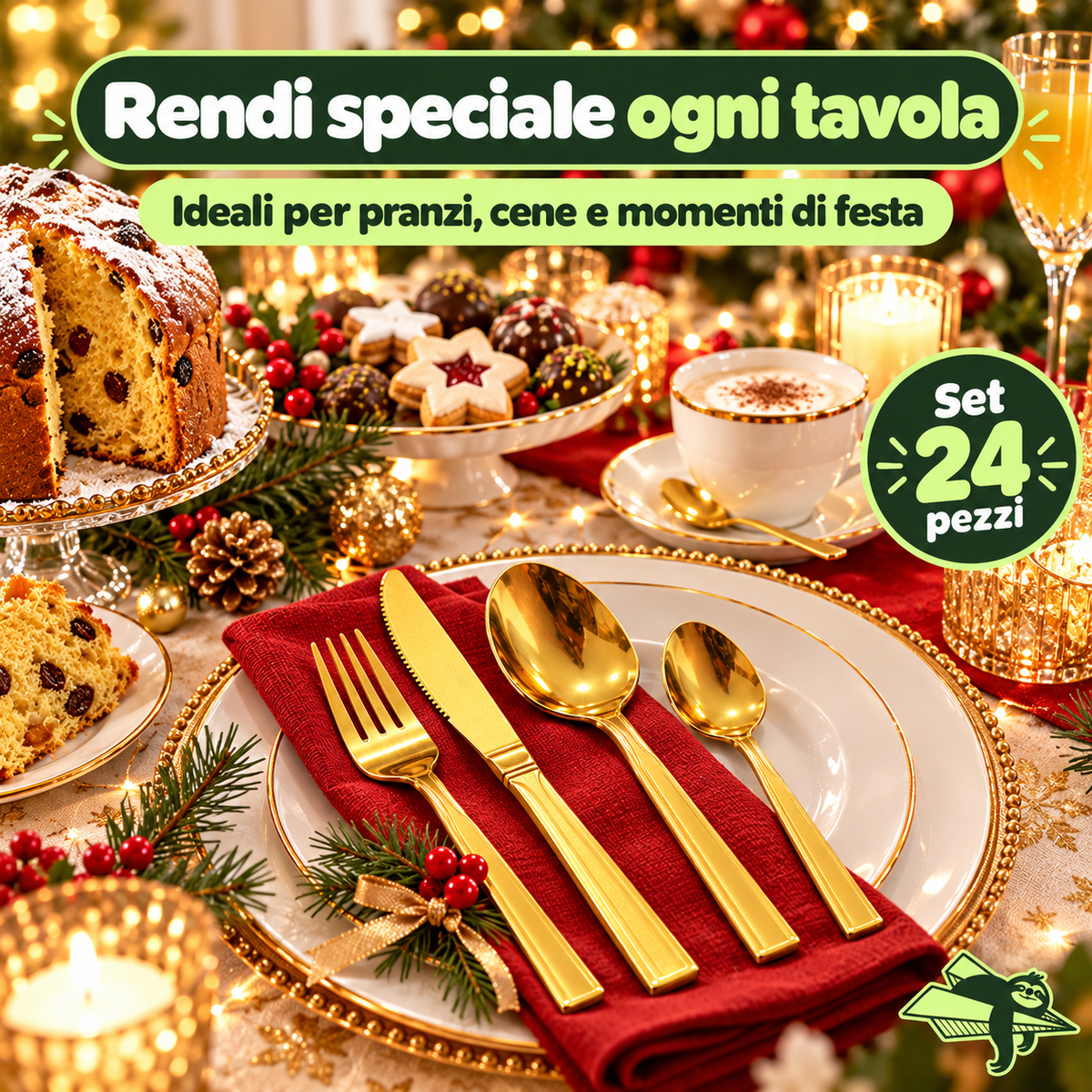 Set Posate 24 Pezzi Oro in Acciaio Inox – Servizio per 6 Persone