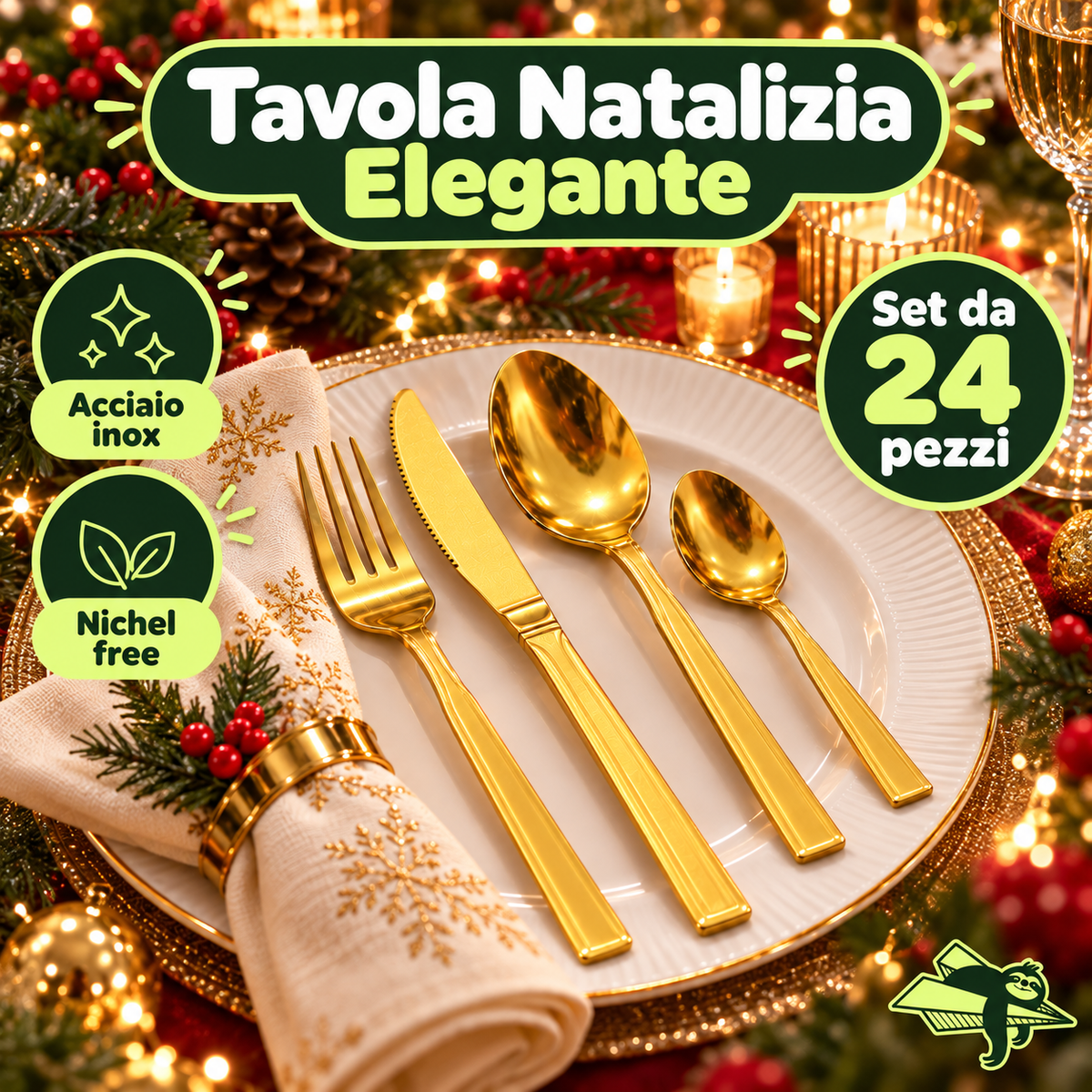 Set Posate 24 Pezzi Oro in Acciaio Inox – Servizio per 6 Persone