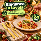 Set Posate 24 Pezzi Oro in Acciaio Inox – Servizio per 6 Persone