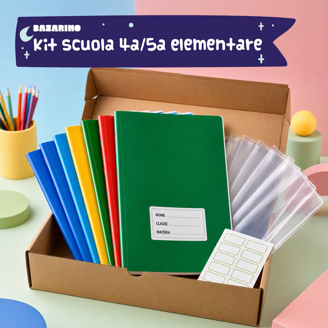 Kit Scuola 4ª/5ª Elementare – 10 Maxiquaderni A4 100g + Copertine + Etichette