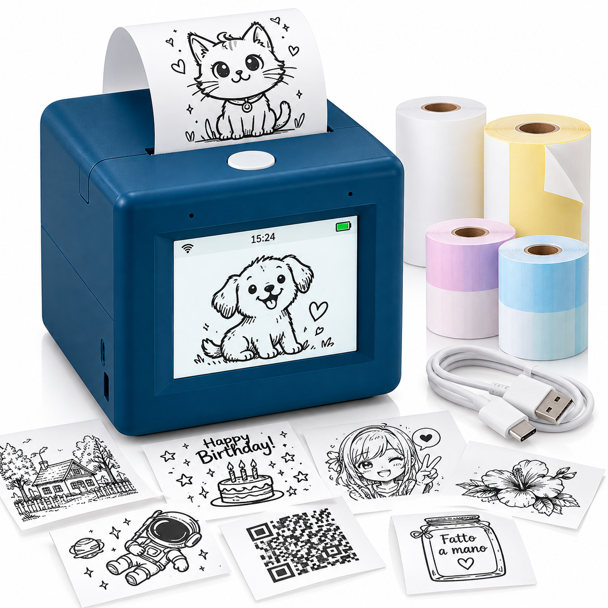 Stampante AI Oregon Scientific LP28AI con Comando Vocale, Mini Stampante Termica Portatile per Disegni, Etichette e Foto