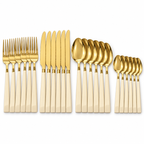 Set posate 24 pezzi in acciaio oro e manico colorato – Servizio da tavola per 6 persone